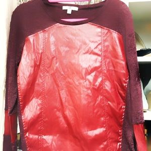 Maroon love NN g sleeve pleather sweater